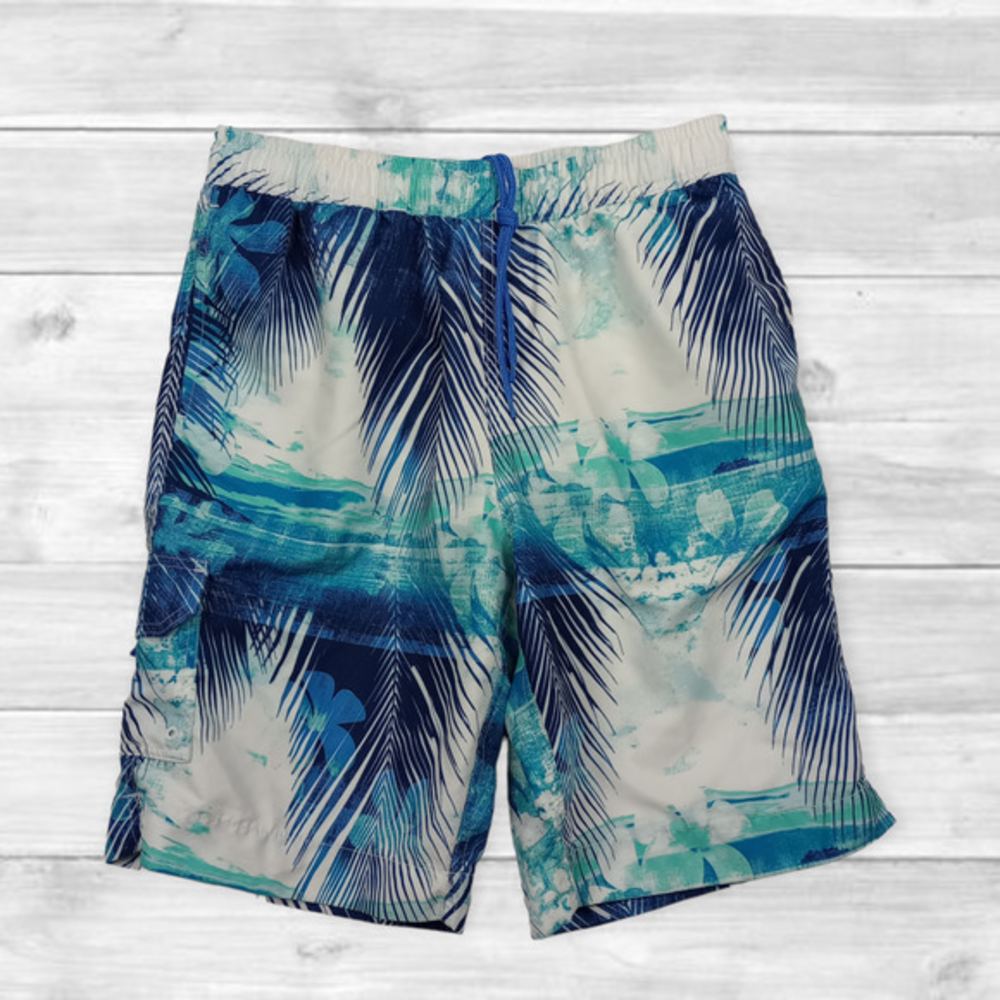 Caribbean Swimwear Men's Blue Hawaiian‎ Board Shorts Swim Trunks- Size M